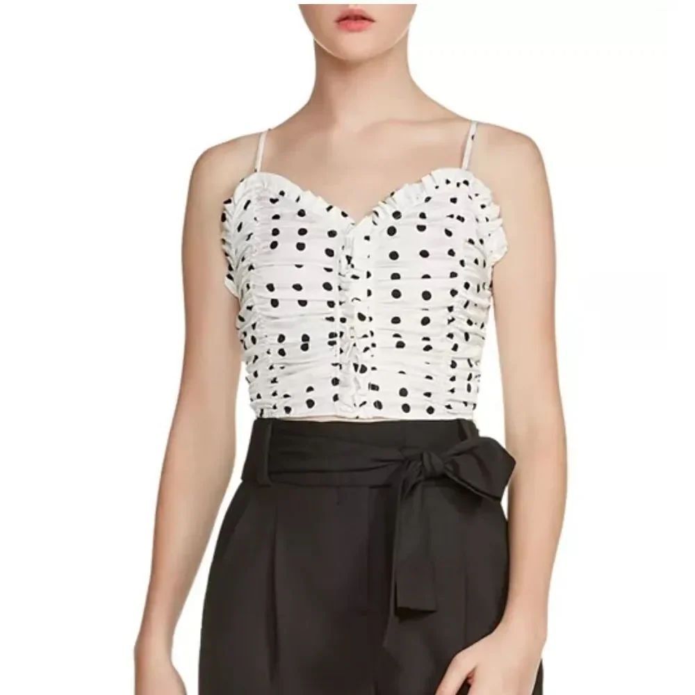 Maje Lenota Ruched Black and White Polka Dot Camisole